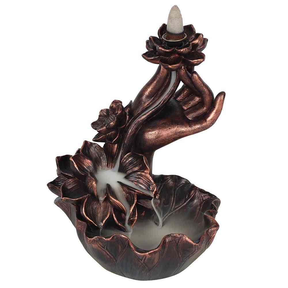 Something Different - Bronze Effect Hand with Flower Backflow Wierookhouder - Bronskleurig
